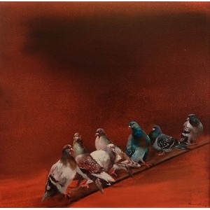 Jamal, 30 X 30, Oil on Canvas, Pigeon Painting, AC-JML-003 Jamal, 30 X 30, Oil on Canvas, Pigeon Painting, AC-JML-003